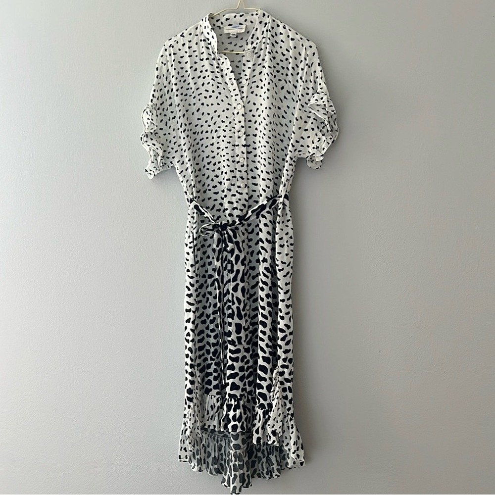Corey Lynn Calter Black and White Ruffled Puff Sleeve Midi Dress